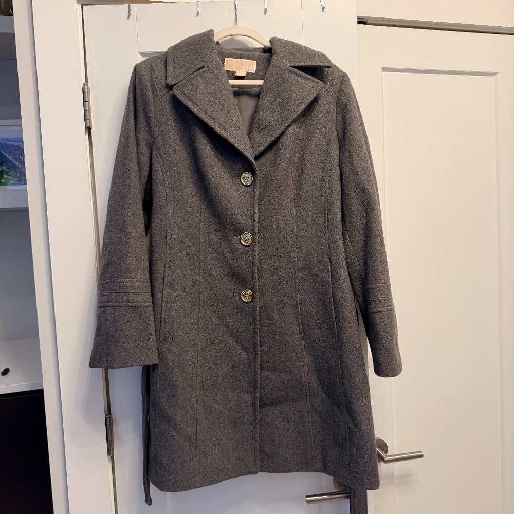 Michael Kors Notch Collar Wool Blend Coat—Charcoal Gray